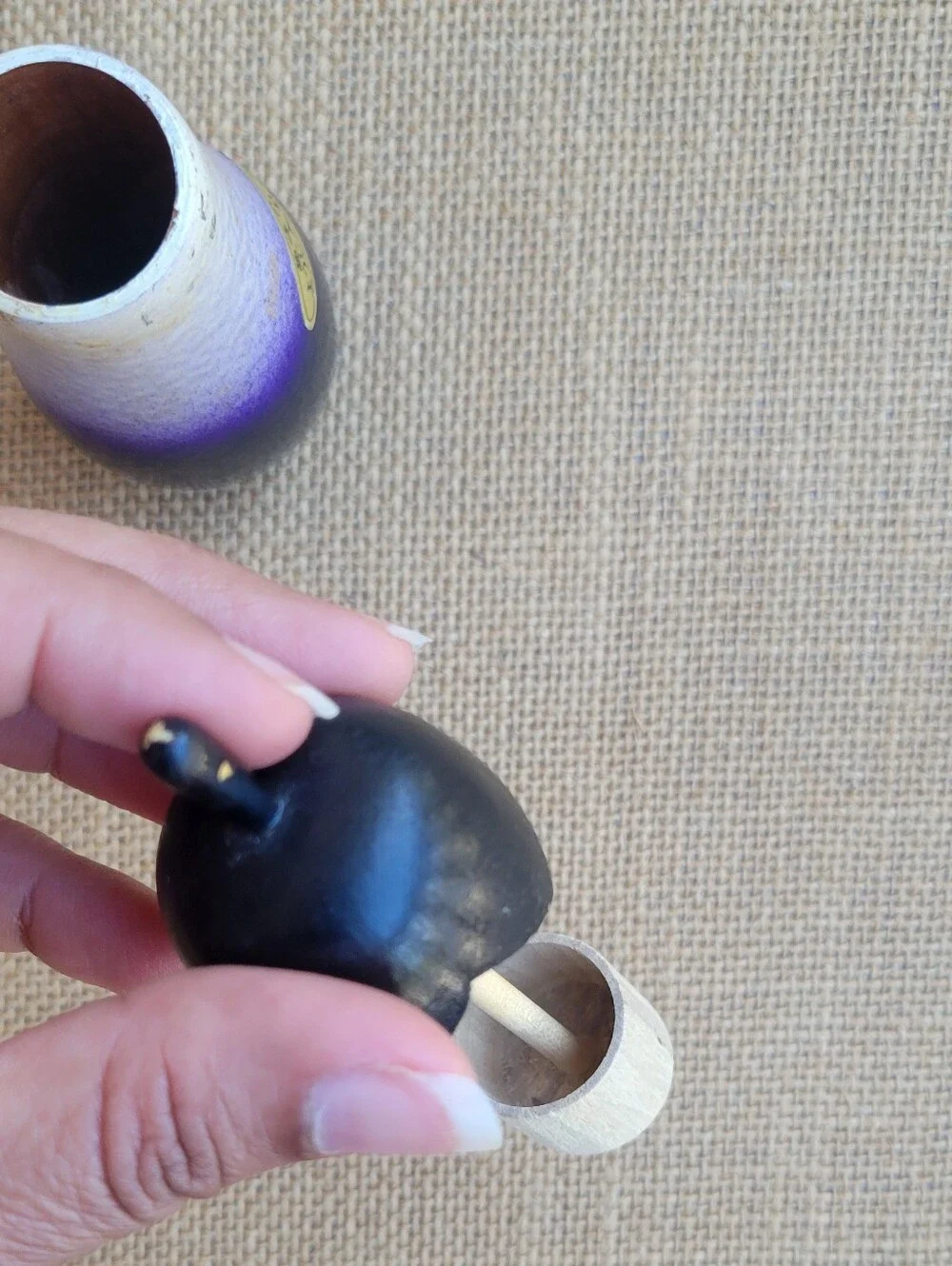 Vintage Japanese Wooden Eggplant Toothpick Container/Holder & Folk Collectible